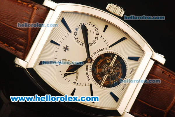 Vacheron Constantin Malte Swiss Tourbillon Manual Winding Steel Case with White Dial and Brown Leather Strap - Click Image to Close
